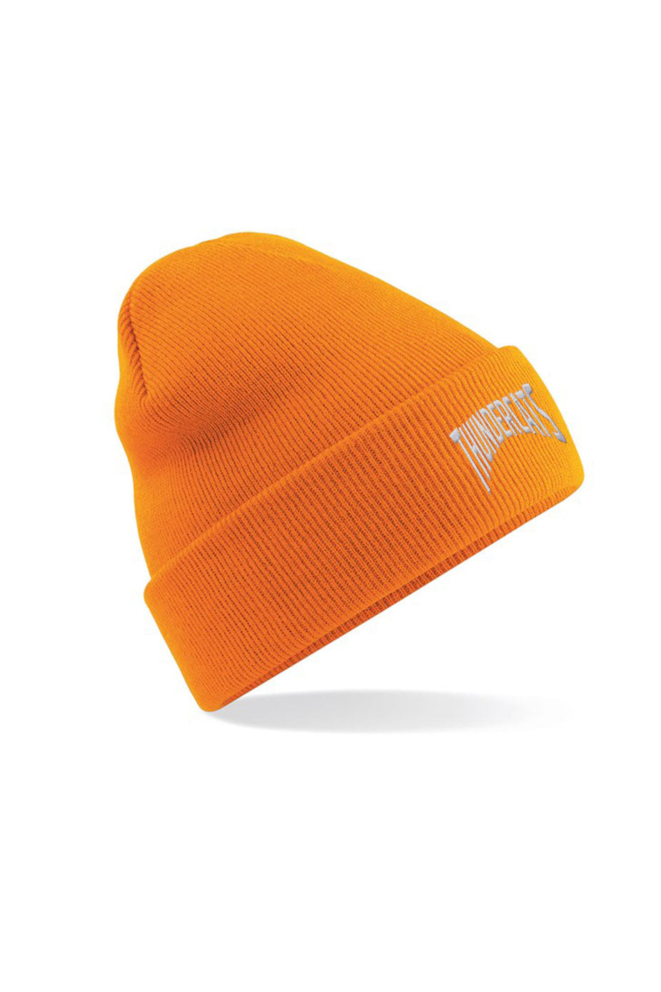Orange THQ beanie with a White thundercats logo on a white background